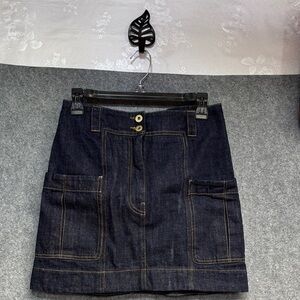 Carven Dark Blue Denim
3 pocket with green accents Skirt 8